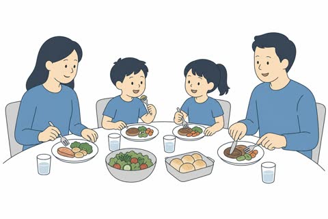 家族で食事する