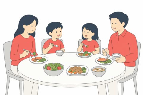 家族で食事する