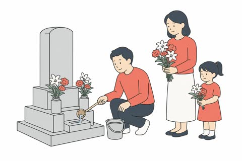 お墓参りする