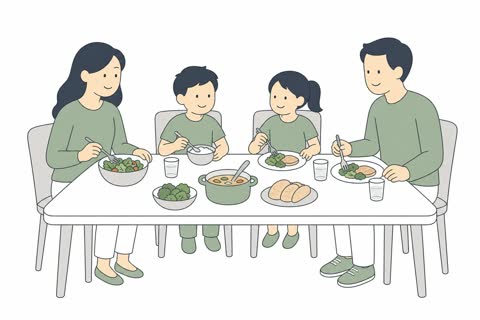 家族で食事する