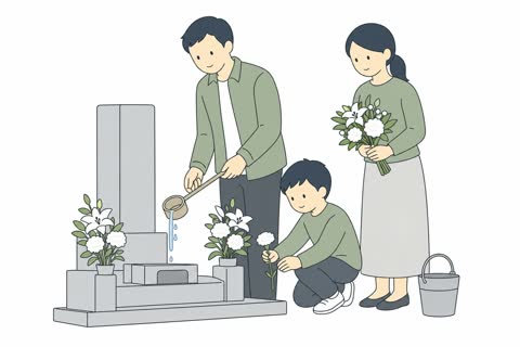 お墓参りする