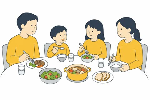 家族で食事する